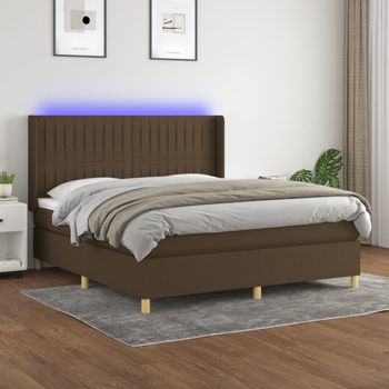 Cama Para Adultos | Cama Box Spring Colchón Luces Led Tela Marrón Oscuro 180x200cm Cfw251206