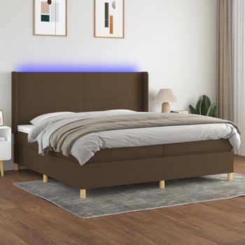 Cama Matrimonial | Cama Para Adultos | Cama Box Spring Colchón Luces Led Tela Marrón Oscuro 200x200 Cm Cfw192651