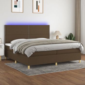 Cama Matrimonial | Cama Para Adultos | Cama Box Spring Colchón Luces Led Tela Marrón Oscuro 200x200 Cm Cfw243773