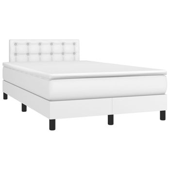 Cama Matrimonial | Cama Para Adultos | Cama Box Spring Colchón Y Led Cuero Sintético Blanco 120x190 Cm Cfw451889