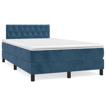 Cama Matrimonial | Cama Para Adultos | Cama Box Spring Colchón Y Led Terciopelo Azul Oscuro 120x190 Cm Cfw865521