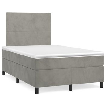 Cama Matrimonial | Cama Para Adultos | Cama Box Spring Colchón Y Led Terciopelo Gris Claro 120x190 Cm Cfw388982