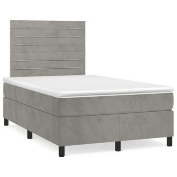 Cama Matrimonial | Cama Para Adultos | Cama Box Spring Colchón Y Led Terciopelo Gris Claro 120x190 Cm Cfw347121