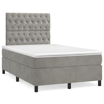 Cama Matrimonial | Cama Para Adultos | Cama Box Spring Colchón Y Led Terciopelo Gris Claro 120x190 Cm Cfw651538