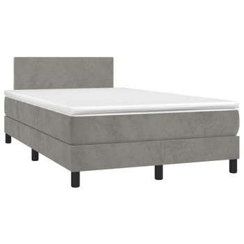 Cama Matrimonial | Cama Para Adultos | Cama Box Spring Colchón Y Led Terciopelo Gris Claro 120x190 Cm Cfw930833