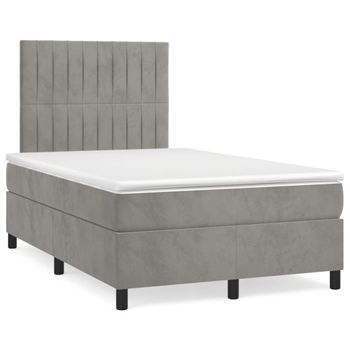 Cama Matrimonial | Cama Para Adultos | Cama Box Spring Colchón Y Led Terciopelo Gris Claro 120x190 Cm Cfw438833