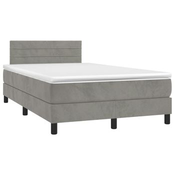 Cama Matrimonial | Cama Para Adultos | Cama Box Spring Colchón Y Led Terciopelo Gris Claro 120x190 Cm Cfw203460