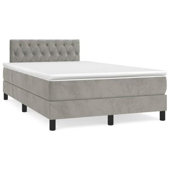 Cama Matrimonial | Cama Para Adultos | Cama Box Spring Colchón Y Led Terciopelo Gris Claro 120x190 Cm Cfw404494