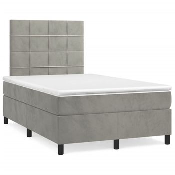 Cama Matrimonial | Cama Para Adultos | Cama Box Spring Colchón Y Led Terciopelo Gris Claro 120x190 Cm Cfw390321