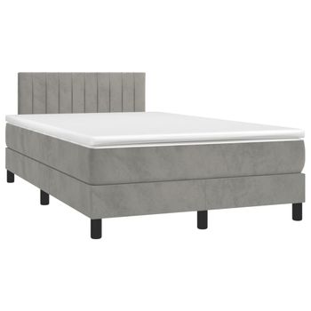 Cama Matrimonial | Cama Para Adultos | Cama Box Spring Colchón Y Led Terciopelo Gris Claro 120x190 Cm Cfw992902