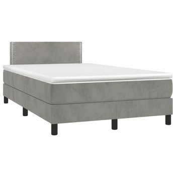 Cama Matrimonial | Cama Para Adultos | Cama Box Spring Colchón Y Led Terciopelo Gris Claro 120x190 Cm Cfw344025