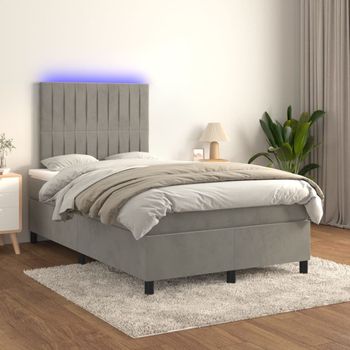 Cama Doble | Cama Box Spring | Cama Para Adultos Colchón Y Led Terciopelo Gris Claro 120x200 Cm Cfw246733