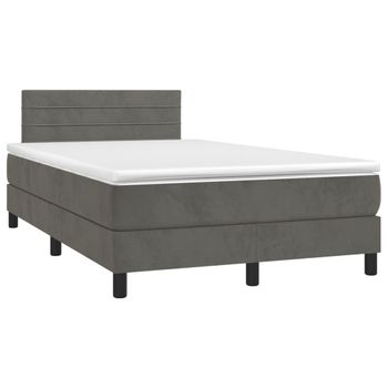 Cama Matrimonial | Cama Para Adultos | Cama Box Spring Colchón Y Led Terciopelo Gris Oscuro 120x190 Cm Cfw809955