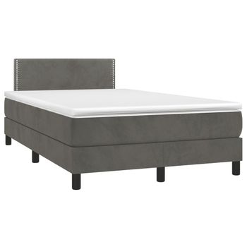 Cama Matrimonial | Cama Para Adultos | Cama Box Spring Colchón Y Led Terciopelo Gris Oscuro 120x190 Cm Cfw492858