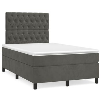 Cama Matrimonial | Cama Para Adultos | Cama Box Spring Colchón Y Led Terciopelo Gris Oscuro 120x190 Cm Cfw455538