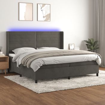 Cama Doble | Cama Box Spring | Cama Para Adultos Colchón Y Led Terciopelo Gris Oscuro 200x200 Cm Cfw558700