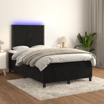 Cama Doble | Cama Box Spring | Cama Para Adultos Colchón Y Led Terciopelo Negro 120x200 Cm Cfw544081