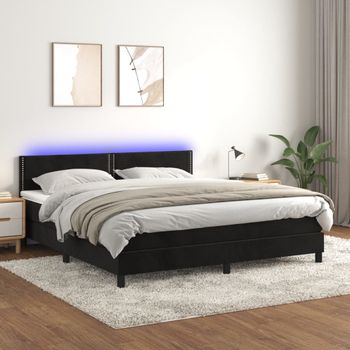 Cama Doble | Cama Box Spring | Cama Para Adultos Colchón Y Led Terciopelo Negro 180x200 Cm Cfw477143