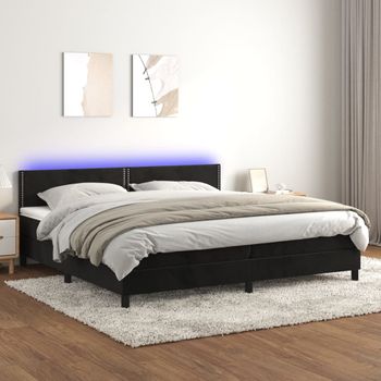 Cama Doble | Cama Box Spring | Cama Para Adultos Colchón Y Led Terciopelo Negro 200x200 Cm Cfw718414