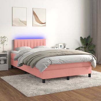 Cama Doble | Cama Box Spring | Cama Para Adultos Colchón Y Led Terciopelo Rosa 120x200 Cm Cfw756281