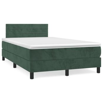 Cama Matrimonial | Cama Para Adultos | Cama Box Spring Colchón Y Led Terciopelo Verde Oscuro 120x190cm Cfw623192