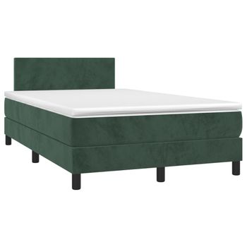 Cama Matrimonial | Cama Para Adultos | Cama Box Spring Colchón Y Led Terciopelo Verde Oscuro 120x190cm Cfw142918