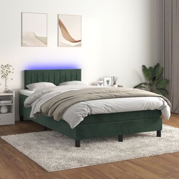 Cama Para Adultos | Cama Box Spring Colchón Y Led Terciopelo Verde Oscuro 120x200cm Cfw457936