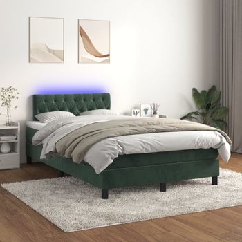 Cama Doble | Cama Box Spring | Cama Para Adultos Colchón Y Led Terciopelo Verde Oscuro 120x200cm Cfw369577