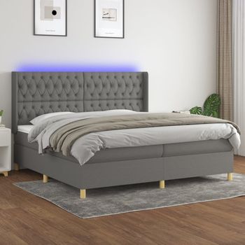 Cama Doble | Cama Box Spring | Cama Para Adultos Colchón Y Luces Led Tela Gris Claro 200x200 Cm Cfw829335