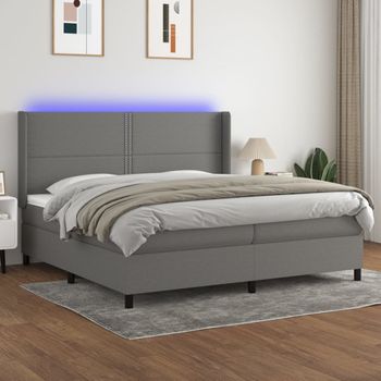 Cama Doble | Cama Box Spring | Cama Para Adultos Colchón Y Luces Led Tela Gris Claro 200x200 Cm Cfw107999