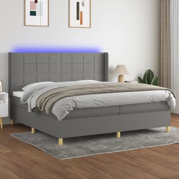 Cama Doble | Cama Box Spring | Cama Para Adultos Colchón Y Luces Led Tela Gris Claro 200x200 Cm Cfw590298