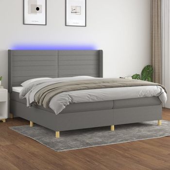 Cama Doble | Cama Box Spring | Cama Para Adultos Colchón Y Luces Led Tela Gris Claro 200x200 Cm Cfw617687