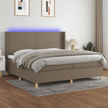 Cama Matrimonial | Cama Para Adultos | Cama Box Spring Colchón Y Luces Led Tela Gris Taupe 200x200 Cm Cfw933858