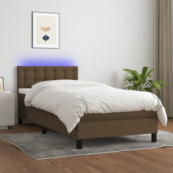 Cama Para Adultos | Cama Box Spring Colchón Y Luces Led Tela Marrón Oscuro 90x190cm Cfw514423