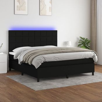 Cama Doble | Cama Box Spring | Cama Para Adultos Colchón Y Luces Led Tela Negro 180x200 Cm Cfw696424