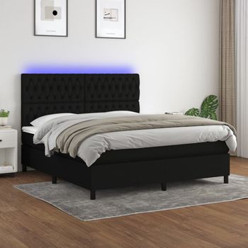 Cama Doble | Cama Box Spring | Cama Para Adultos Colchón Y Luces Led Tela Negro 180x200 Cm Cfw465763