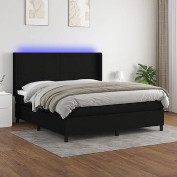 Cama Doble | Cama Box Spring | Cama Para Adultos Colchón Y Luces Led Tela Negro 180x200 Cm Cfw381279