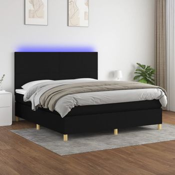 Cama Doble | Cama Box Spring | Cama Para Adultos Colchón Y Luces Led Tela Negro 180x200 Cm Cfw747741