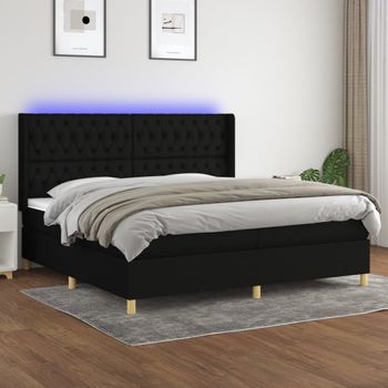 Cama Doble | Cama Box Spring | Cama Para Adultos Colchón Y Luces Led Tela Negro 200x200 Cm Cfw584067