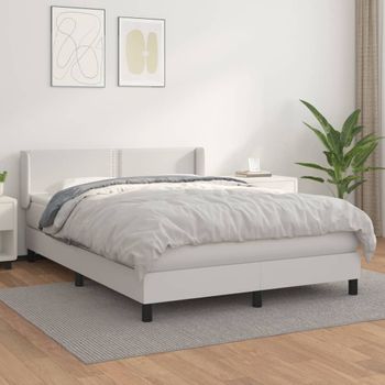 Cama Matrimonial | Cama Para Adultos | Cama Box Spring Con Colchón Cuero Sintético Blanco 140x190 Cm Cfw360763