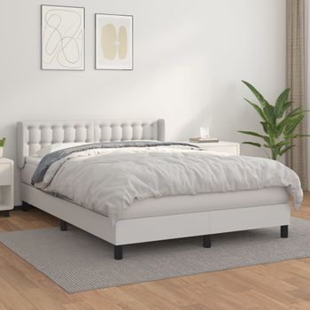 Cama Doble | Cama Box Spring | Cama Para Adultos Con Colchón Cuero Sintético Blanco 140x190 Cm Cfw237636