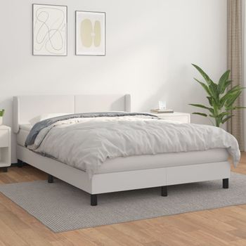 Cama Doble | Cama Box Spring | Cama Para Adultos Con Colchón Cuero Sintético Blanco 140x190 Cm Cfw426844