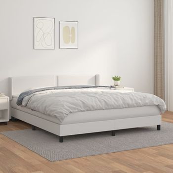 Cama Doble | Cama Box Spring | Cama Para Adultos Con Colchón Cuero Sintético Blanco 180x200 Cm Cfw112915