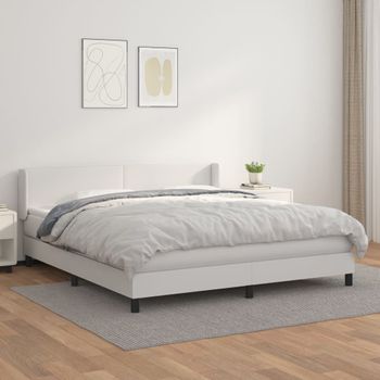 Cama Doble | Cama Box Spring | Cama Para Adultos Con Colchón Cuero Sintético Blanco 180x200 Cm Cfw220449