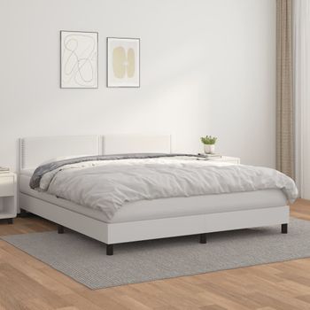 Cama Doble | Cama Box Spring | Cama Para Adultos Con Colchón Cuero Sintético Blanco 180x200 Cm Cfw556915