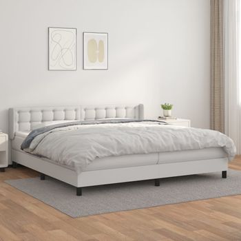 Cama Doble | Cama Box Spring | Cama Para Adultos Con Colchón Cuero Sintético Blanco 200x200 Cm Cfw582893