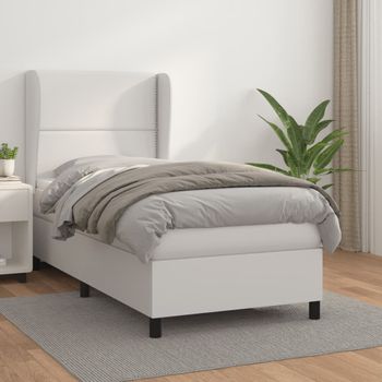 Cama Individual | Cama Box Spring | Cama Para Adultos Con Colchón Cuero Sintético Blanco 80x200 Cm Cfw338850