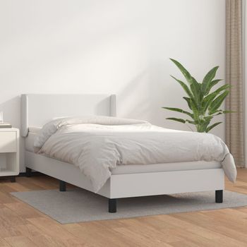 Cama Individual | Cama Box Spring | Cama Para Adultos Con Colchón Cuero Sintético Blanco 80x200 Cm Cfw242087