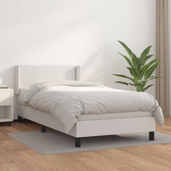 Cama Individual | Cama Box Spring | Cama Para Adultos Con Colchón Cuero Sintético Blanco 90x190 Cm Cfw264723