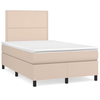 Cama Matrimonial | Cama Para Adultos | Cama Box Spring Con Colchón Cuero Sintético Capuchino 120x190cm Cfw335496